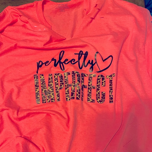 NWT Pink with Cheetah Writing “Perfectly Imperfect” heart and distressed look - Picture 3 of 3